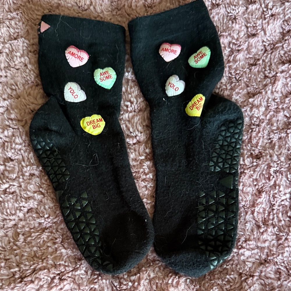 Black Socks with Colorful Heart Patches